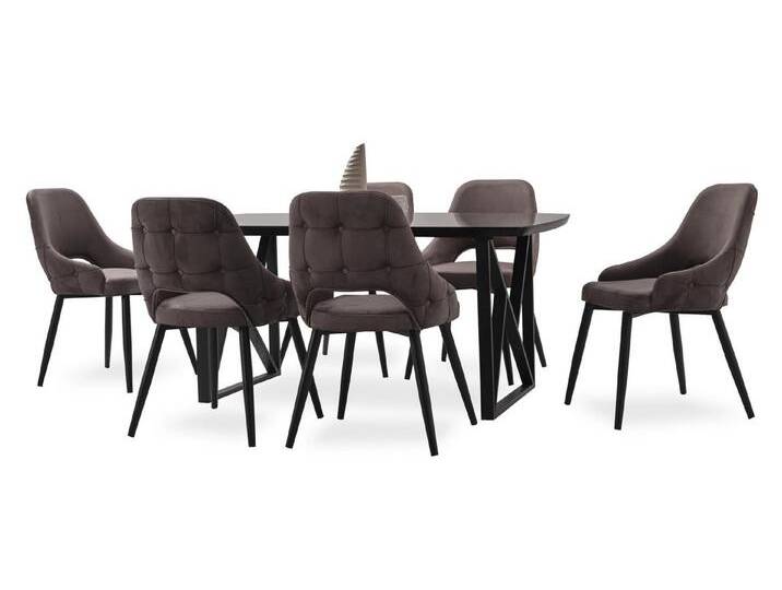 Xlmoebel Essgruppe Elegante schwarze Esszimmergarnitur mit Luxus-Esstisch und 6 Stühlen, (7tlg. Esszimmer Set (Esstisch + 6 Stühle) von elegante