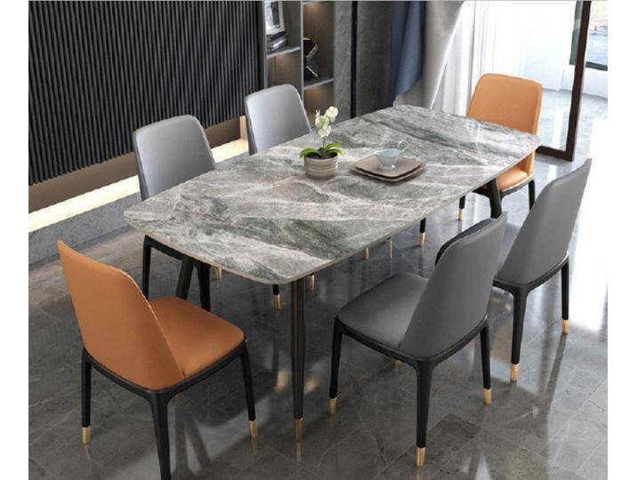 Xlmoebel Esszimmer-Set Hochwertiger Esstisch mit 6 Designer-Kunstlederstühlen - Elegante, (7tlg.Esszimmer Set (Esstisch + 6x Stühle) von elegante