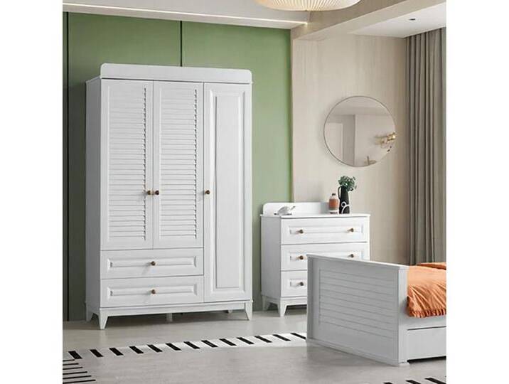 Xlmoebel Kleiderschrank Möbel-Set: Schrank und Schubladenkommode - praktische und elegante (Kleiderschrank + Kommode) Hergestellt in Europa, weiß von elegante