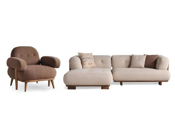 Xlmoebel Polstergarnitur Elegante Beige-Braun Sofa Set Modisches Ecksofa Stoff Lounge Chair, (Sofagarnitur (Ecksofa L-Form + Sessel) von elegante
