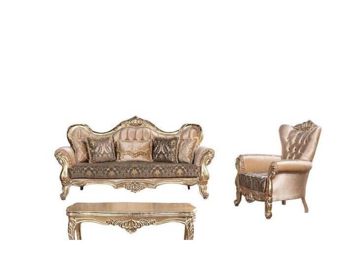 Xlmoebel Polstergarnitur Elegante Sitzgruppe Klassische Sofa Sessel Kaffetisch Wohnzimmer, (3+1+Couchtisch), Hergestellt in Europa, goldfarben von elegante