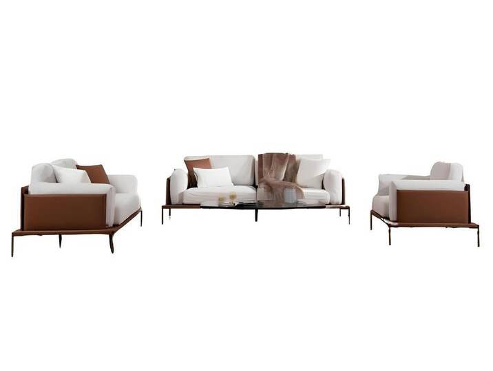 Xlmoebel Polstergarnitur Weiße-Braune Wohnzimmermöbel Polstergarnitur im eleganten Design, (3-tlg., Wohnzimmer-Set 3tlg (3-Sitzer + 2-Sitzer + Sessel) von OTTO