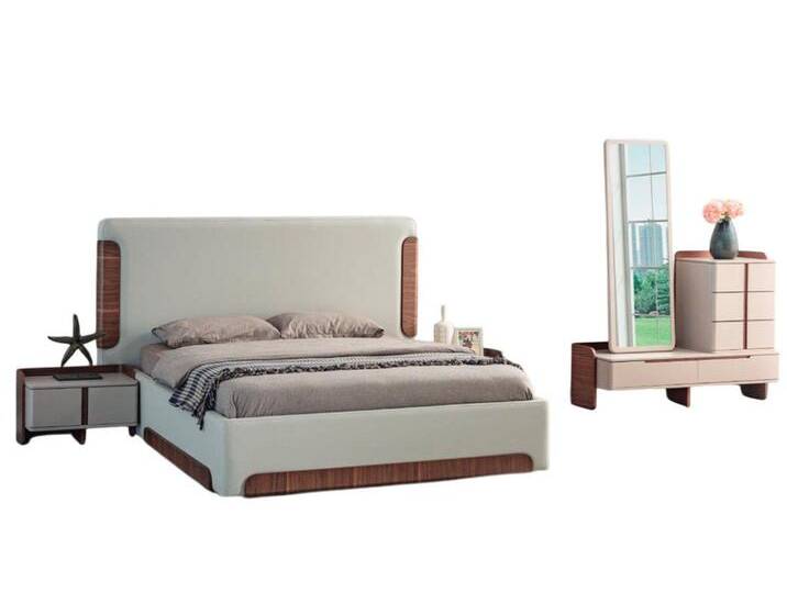 Xlmoebel Schlafzimmer-Set Elegante Beige Schlafzimmermöbel Set mit gepolstertem Doppelbett, (Schlafzimmer-Set), Hergestellt in Europa, beige von elegante