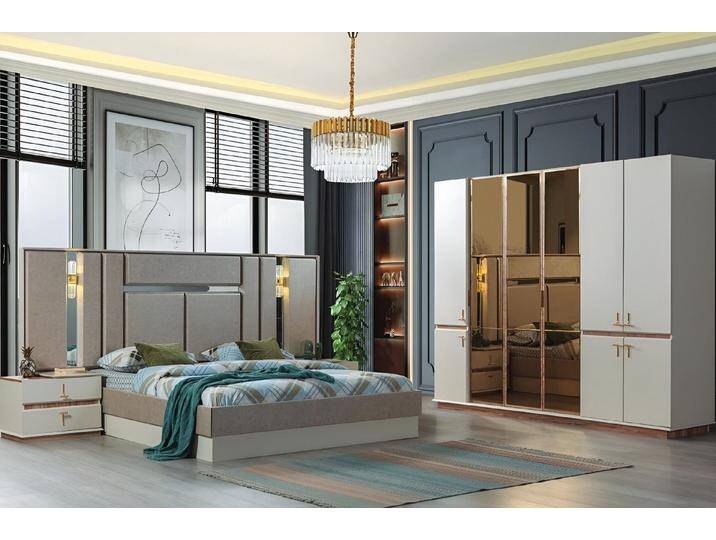 Xlmoebel Schlafzimmer-Set Stylischer Holzbett Kleiderschrank Elegante Nachttische Schlafraum, (4-tlg., Bett/2x Nachttische/Kleiderschrank) von elegante