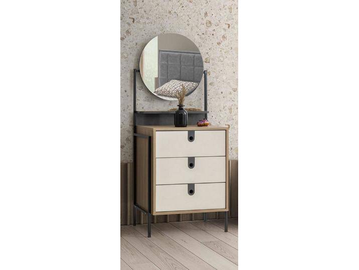 Xlmoebel Schubkastenkommode Elegante Sideboard mit Spiegel und drei Schubfächern in Holzoptik und (Kommode), Hergestellt in Europa, beige von elegante