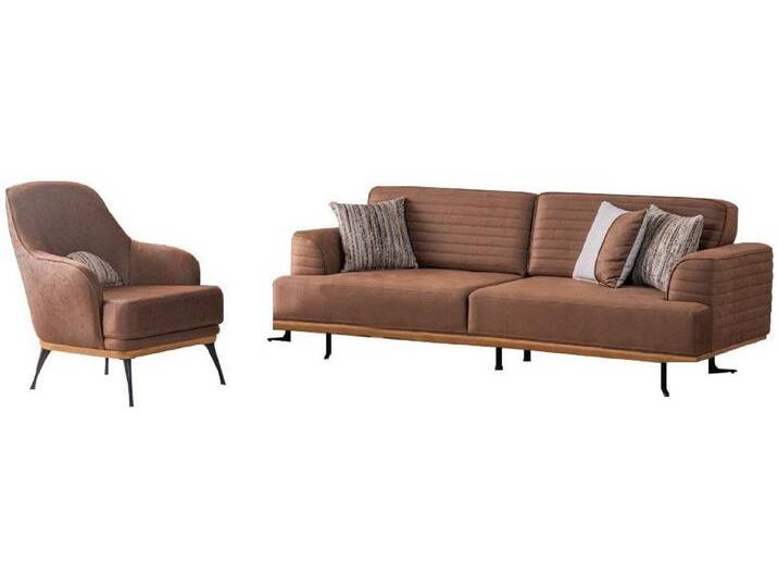 Xlmoebel Polstergarnitur Elegante Wohnzimmersitzgruppe: Braunfarbenes Drei-Sitzer-Sofa, (2-tlg., 2 tlg Wohnzimmer Set (3-sitzer Sofa+Sessel) von elegante