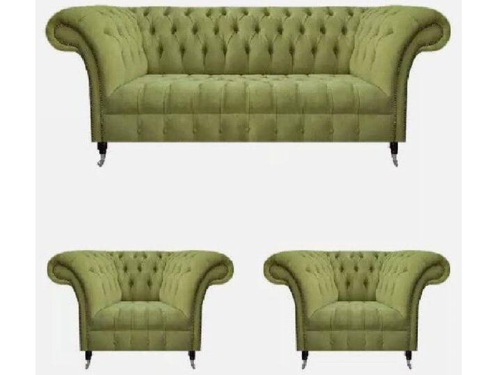 Xlmoebel Polstergarnitur Elegante grüne Chesterfield-Sitzgruppe mit edlem 3-Sitzer und 2, (3tlg Wohnzimmer Set (Sofa 3 Sitzer + 2x Sessel) von elegante