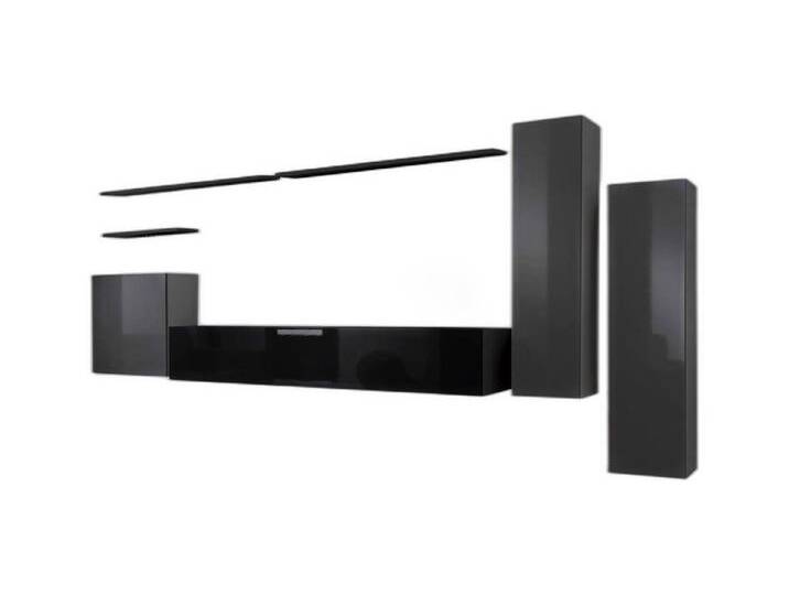 Xlmoebel TV-Wand Elegante Wohnstube Zeitgenössische Designmöbel Graue Wand TV-Möbel, (7-St., 1x Wohnwand + 1x TV Ständer + 3x Wandschrank + 3x Wandregal) von elegante