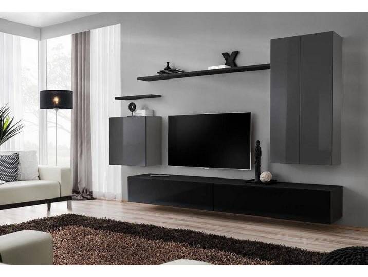 Xlmoebel TV-Wand Wohnzimmerwand Set 8 teilig TV Regal Sideboard Elegante Möbelstücke, (8-St., 1x Wohnwand + 2x TV Ständer + 3x Wandschrank + 2x Wandregal) von elegante