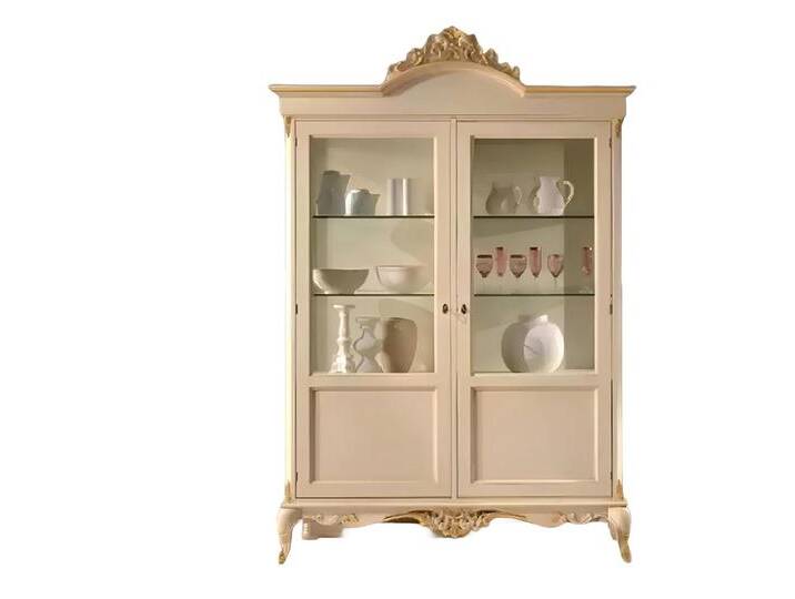 Xlmoebel Vitrine Italienischer Stil Holzschrank Vitrine - Elegante Möbel Anrichte (Vitrine) Hergestellt in Europa, beige von elegante