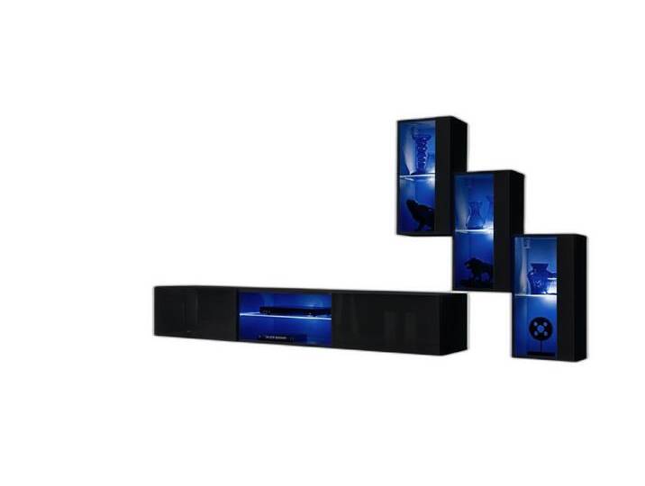 Xlmoebel Wohnwand Elegante 3er Hängeschrank TV Halter Wohnzimmer Möbel Schwarz, (4-St., TV Ständer + 3x Hänge Vitrine), Hergestellt in Europa, schwarz von elegante