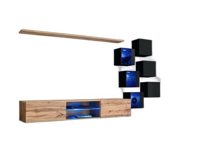 Xlmoebel Wohnwand Elegante Wohnanlage Regalwand Schrank für den TV Holzstücke, (8-St., TV Ständer + 6x Wandschrank + Wandregal), Hergestellt in Europa von elegante