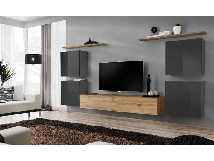 Xlmoebel Wohnwand Elegante Wohnkombination 8-teilig Designer Regal für das Wohnzimmer, (8-St., 1x Wohnwand + 1x TV Ständer + 4x Wandschrank + 2x Wandregal) von elegante