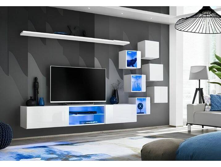 Xlmoebel Wohnwand Elegante Wohnkombination Möbel Neuer Wandschrank für das Wohnzimmer, (7-St., TV Ständer + 6x Wandschrank + Wandregal) von elegante