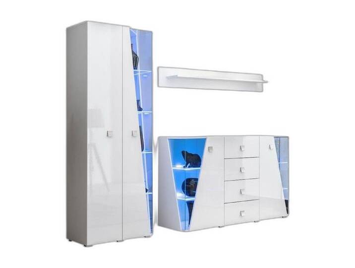 Xlmoebel Wohnwand Elegante Wohnwand Kombination Kommode Vitrine Holz Möbel Wandregal, (3-St., Vitrine/Regal/Kommode), Hergestellt in Europa, weiß von elegante