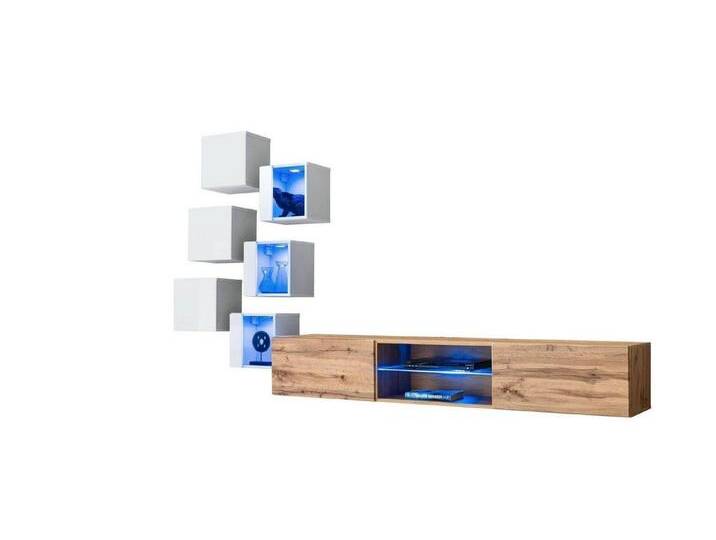 Xlmoebel Wohnwand Elegante Wohnwand Möbel Set TV Regal Komplett Schrank, (8-St., TV Ständer + 6x Wandschrank + Wandregal), Hergestellt in Europa von elegante