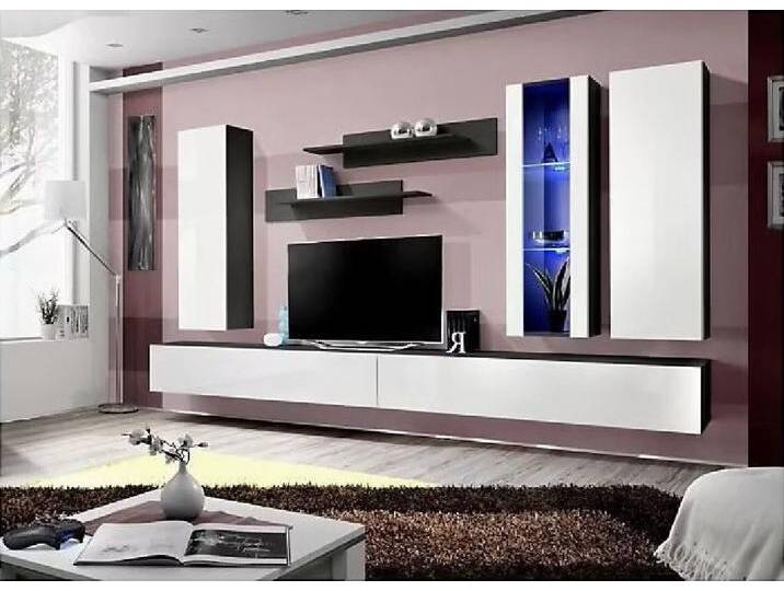 Xlmoebel Wohnwand Elegante Wohnwand TV Halterung Holz Designer Zeitgenössische Möbel, (7-St., 1x Wohnwand+2x TV Ständer+1x Hänge Vitrine+2x Wandschrank+2x Wandregal) von elegante