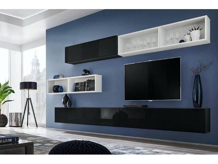 Xlmoebel Wohnwand Elegante Wohnwand TV-Halterung TV-Stand Lowboard Holzregal, (5-St., Wohnwand), Hergestellt in Europa, schwarz von elegante