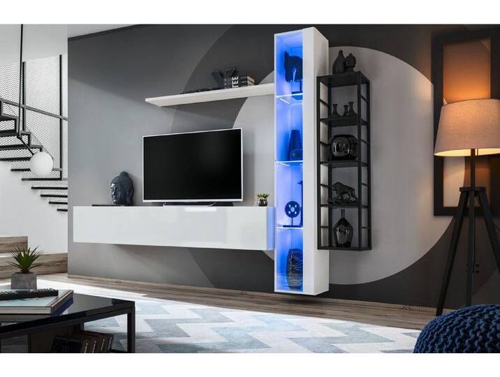 Xlmoebel Wohnwand Elegante Wohnwand im modernen Stil mit TV Regal und Vitrine Set, (4-St., TV Ständer + Hänge Vitrine + 2x Wandregal) von elegante