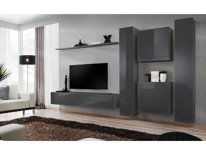 Xlmoebel Wohnwand Stylische Wohnwand Grau Elegante Wohnzimmermöbel Komplett, (7-St., 1x Wohnwand + 1x TV Ständer + 4x Wandschrank + 1x Wandregal) von elegante