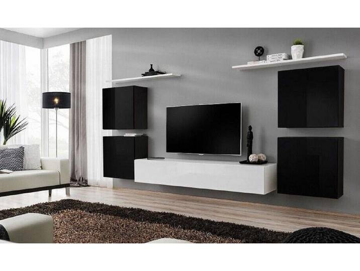 Xlmoebel Wohnwand Zeitgenössische Gesamt-Wohnwand für elegante Wohnzimmergestaltung, (8-St., 1x Wohnwand + 1x TV Ständer + 4x Wandschrank + 2x Wandregal) von elegante