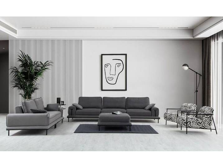 Xlmoebel Polstergarnitur Elegante Graue Sitzgruppe Designer Wohnzimmer Viersitzer Luxus Hocker, (5tlg.Wohnzimmer Set (Sofagarnitur 4+3+1+1 Sitzer+Hocker) von elegante