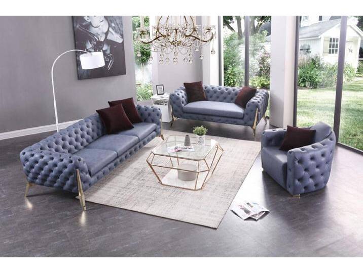 Xlmoebel Chesterfield-Sofa Elegante Luxus-Sofa-Garnitur Chesterfield mit hochwertiger Polsterung, 3 Teile, Hergestellt in Europa, blau von elegante