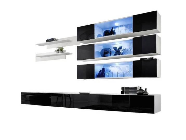 Xlmoebel Wohnzimmer-Set Elegante Neue Wohnwand Designer Zeitgenössisch Wohnzimmer Set, (8-St., 1x Wohnwand + 2x TV Ständer + 3x Wandschrank + 2x Wandregal) von elegante