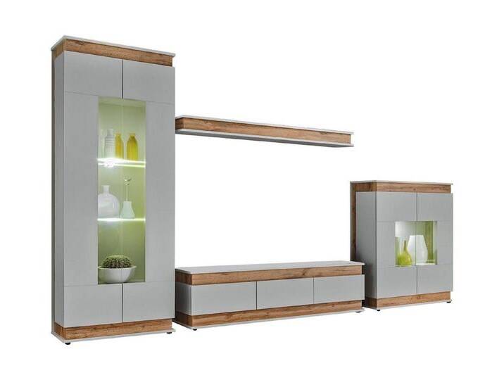Xlmoebel Wohnzimmer-Set Elegante Wohnkombination Fernsehmöbel Holz Vitrine Raum Set, (3-St., TV-Ständer + Regal + Vitrine), Hergestellt in Europa von elegante