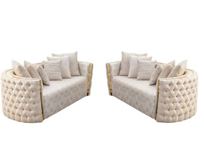 Xlmoebel Wohnzimmer-Set Zwei elegante weiße Chesterfield-Designer-Sofas für das Wohnzimmer., (2-St., x2 2-Sitzer Sofas), Hergestellt in Europa, beige von elegante