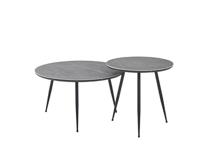 done.® Beistelltisch Elegante Wohnzimmertische aus Keramik (2er-Set), vielseitige Designertische mit schwarzem Gestell, grau, Rund, Grau von elegante