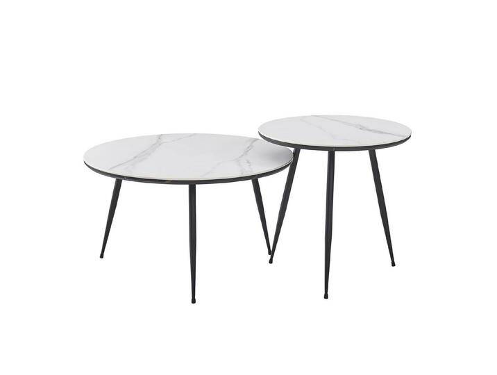 done.® Beistelltisch Elegante Wohnzimmertische aus Keramik (2er-Set), vielseitige Designertische mit schwarzem Gestell, weiß, Rund, Weiß von elegante