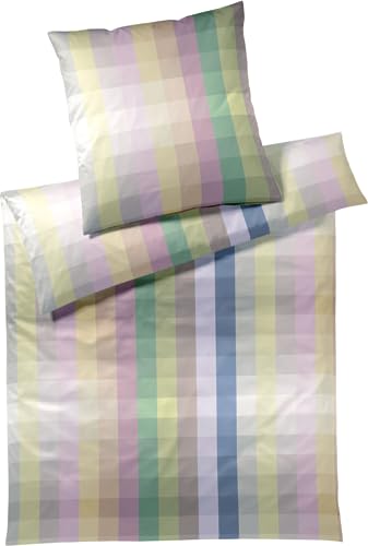 elegante Mako-Jersey-Bettwäsche-Garnitur Check Out Jersey Farbe Licht-Gelb Größe 135x200+80x80 Streifen Bunt Stripes von elegante
