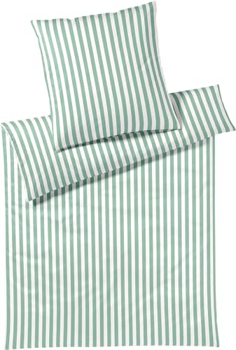 elegante Mako-Jersey-Bettwäsche-Garnitur Straight Farbe Salbei Größe 135x200+40x80 Streifen Stripes von elegante