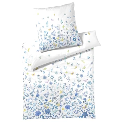 elegante Mako-Satin Bettwäsche Spring Fling blau 1 Bettbezug 135 x 200 cm + 1 Kissenbezug 80 x 80 cm von elegante
