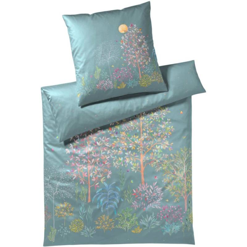 elegante Night Dream Bettwäsche-Set aus Mako-Satin - blattgrün - 200x200 / 2x40x80 cm von elegante