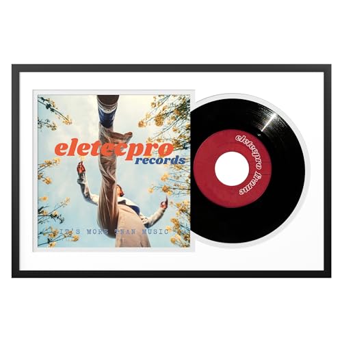 eletecpro 40,6 x 61 cm Aluminium-Schallplattenrahmen mit 2 doppelseitigen Matten (schwarz und weiß), Vinyl-Schallplatten-Display für 30,5 cm (12 Zoll) Einzelalbum, Heimdekoration, Wandhalterung von eletecpro