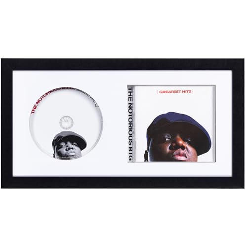 eletecpro CD-Rahmen, 34 x 16 cm, CD-Display-Rahmen für Musik-Disc und Hülle auf Tischplatte, klassischer Albumrahmen mit 2 doppelseitigen Matten (4 Farben), signierte CDs Wandvitrine, Schwarz, 1 von eletecpro