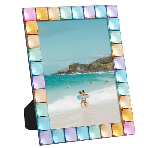 eletecpro Dekorativer funkelnder Schmuck-Bilderrahmen mit echtem Glas und mehrfarbigem Acryl, Strandstil für Kunstwerke, niedliche Raumdekoration, Tisch- und Wandbehang, Regenbogenfarben eletecpro Dekorativer funkelnder Schmuck-Bilderrahmen mit echtem Glas und mehrfarbigem Acryl, Strandstil für Kunstwerke, niedliche Raumdekoration, Tisch- und Wandbehang, Regenbogenfarben von eletecpro