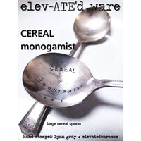 Hand Gestempelt Silber Plattlöffel - Getreide Löffel Vintage Frühstück Runde "Getreide Monogomist" Geschenk Unter 25 von elevATEdware