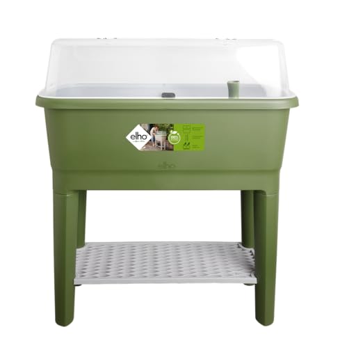 Elho Noa Anzucht Tisch 80 - Hochbeete mit Abdeckung und Bewässerungssystem - Kräuterbeet aus 100% recyceltem Plastik - Ø 78.5 x H 34.2 cm - Grün/Moosgrün von elho
