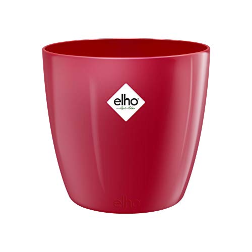 elho Brussels Diamond Rund 22 - Blumentopf für Innen - 100% recyceltem Plastik - Ø 22.4 x H 20.1 cm - Rot/Lovely Rot von elho