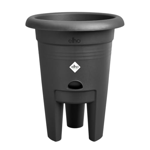 elho Green Basics Erdbeertopf 22 cm – Pflanztopf für den Anbau von Erdbeerpflanzen – inklusive Wasserreservoir – 100% recycelter Kunststoff - Schwarz/Living Schwarz von elho