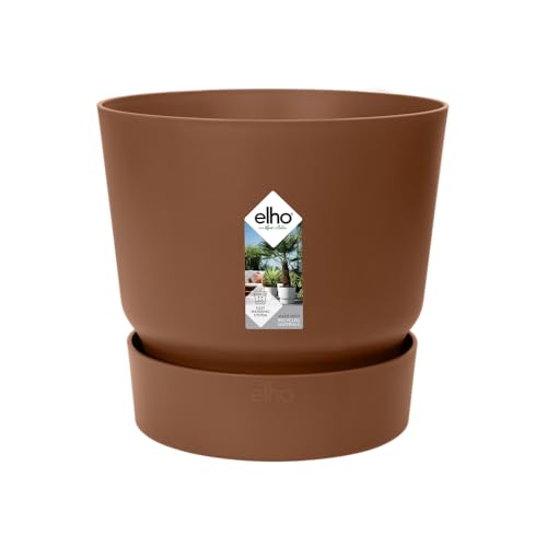 elho Greenville Rund 14 - Blumentopf für Innen und Außen - Selbstbewässerungstopf - 100% Recyceltem Plastik - Ø 14.0 x H 13.4 cm - Braun/Ingwer Braun von elho