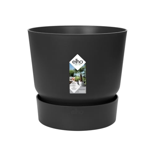 elho Greenville Rund 25 Blumentopf für Außen - Selbstbewässerungstopf - 100% recyceltem Plastik - Ø 24.5 x H 23.3 cm - Schwarz/Living Schwarz von elho
