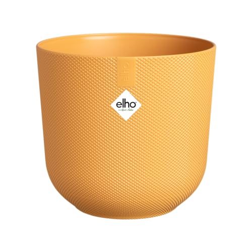 elho Jazz Round 14 cm blumentopf - Kleiner Pflanzentopf für den Innenbereich - 100% recycelter Kunststoff - Einzigartige Struktur - Gelb/Amber Gelb von elho