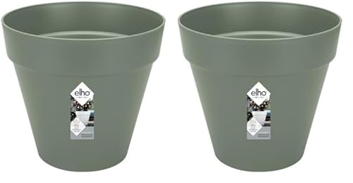 elho Loft Urban Rund 25 - Blumentopf für Außen - 100% recyceltem Plastik - Ø 24.5 x H 22.0 cm - Grün/Pistazien Grün (Packung mit 2) von elho
