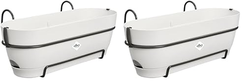 elho Vibia Campana Balkonkasten Allin1 50 mit Wasserreservoir - Blumentopf Balkongeländer - 100% recyceltem Plastik - Ø 50.4 x H 17.7 cm - Weiß/Seidenweiß (Packung mit 2) von elho