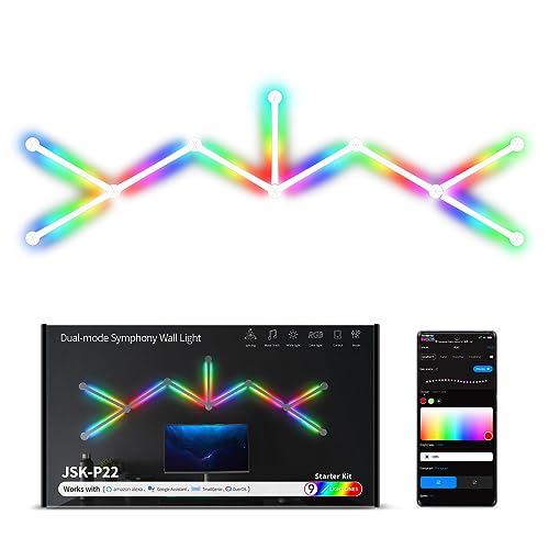 elice Intelligent WiFi Wandleuchten,9 Stück,Musik-Sync Mehrfarben,über 40 dynamische Szenen,funktioniert mit Alexa und Google Assistant,Home Decor LED-Lichtleiste für Gaming Party Club Bar Home von elice