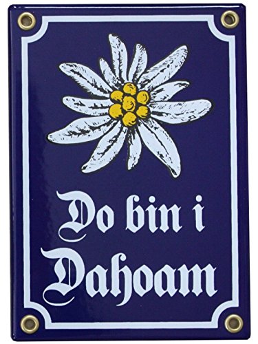 Do Bin i Dahoam Emaille Schild mit Edelweiß 12 x 17 cm Emailschild blau von elina-email-schilder